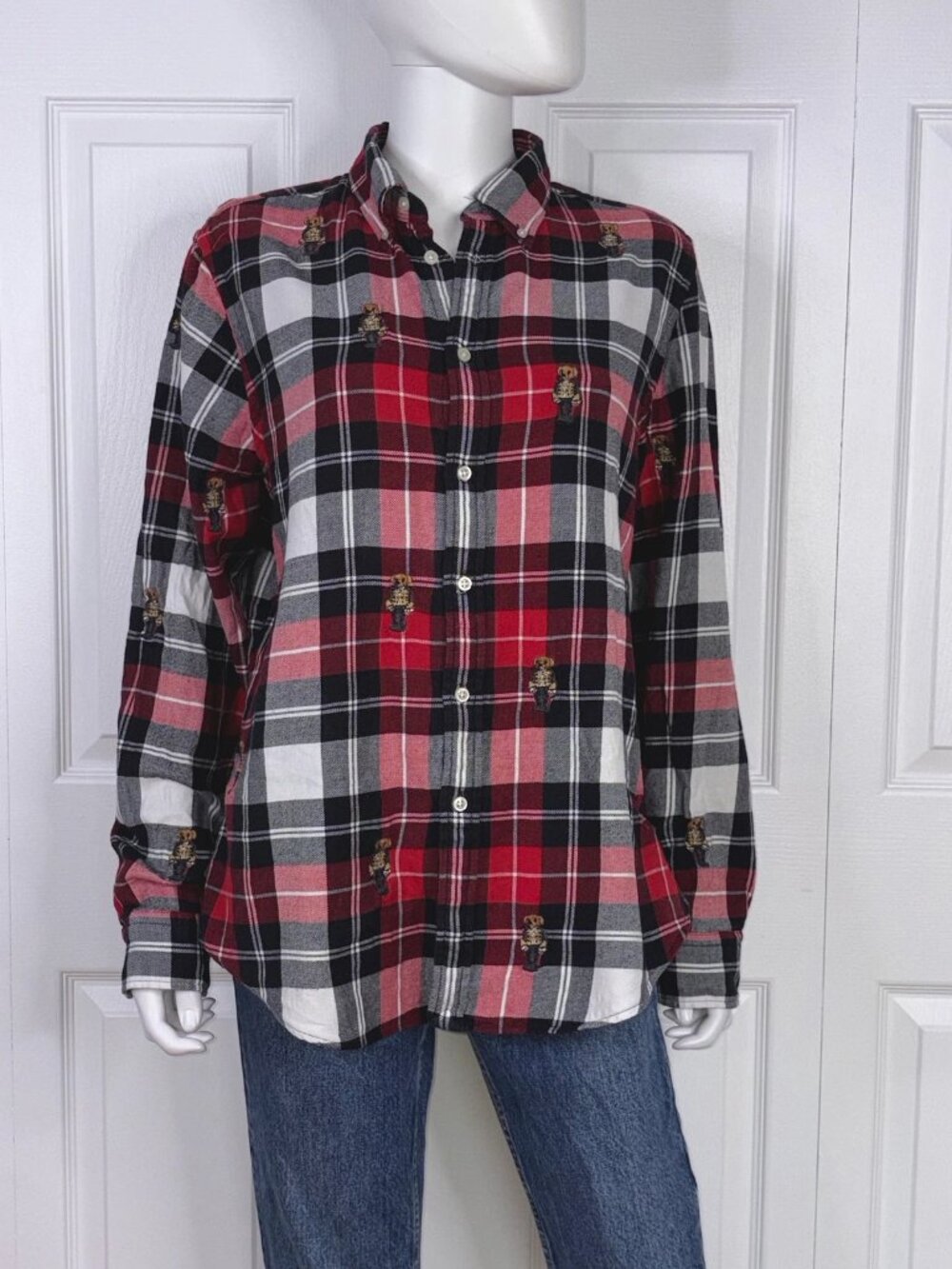 POLO RALPH LAUREN women's embroidered bear flannel shirt XL